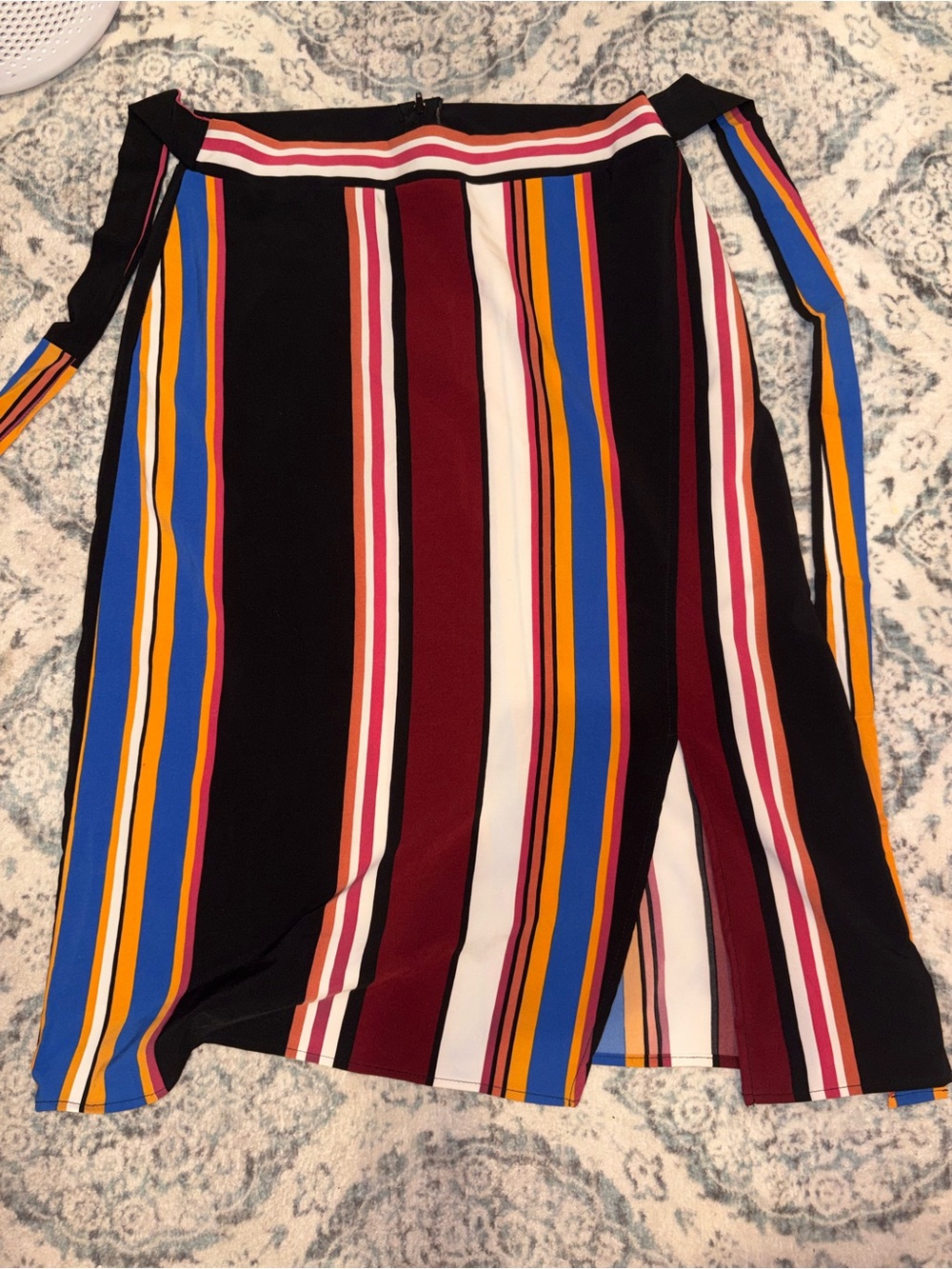 Charlotte Russe Striped Wrap Midi Skirt in Black, Burgundy, Blue, Orange & White